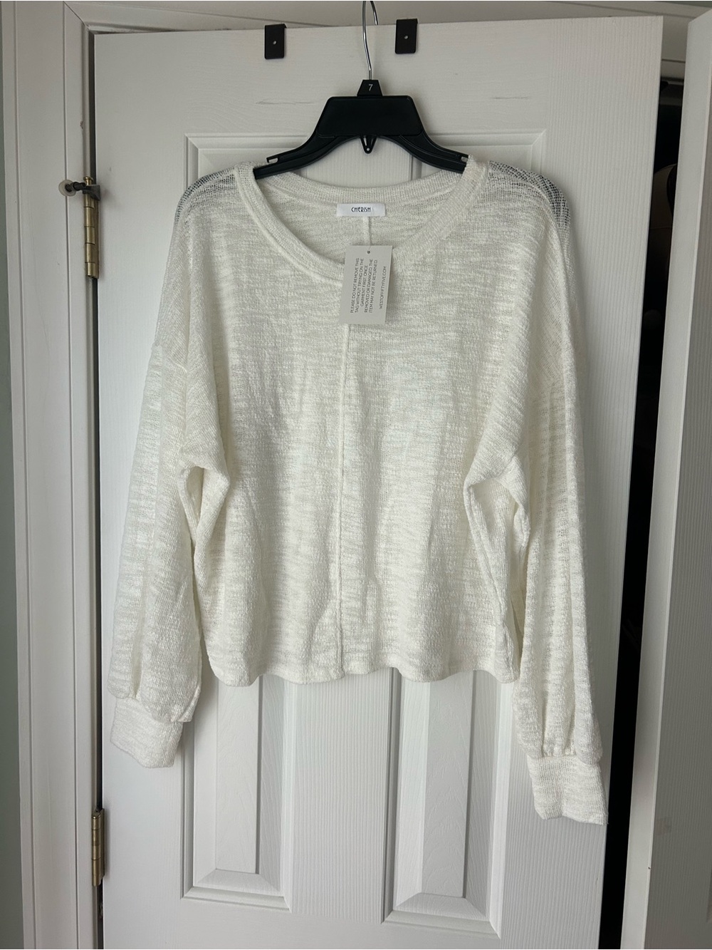 Cherish White Lightweight Knit Long-Sleeve Top